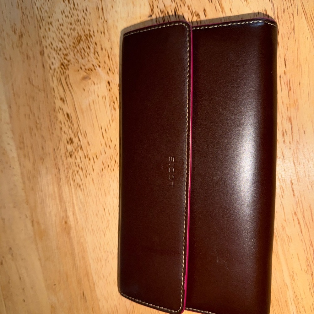 Lodis Brown Wallet with Pink Accents